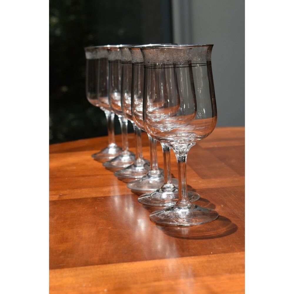 Lenox Moonspun Platinum Trim Crystal Wine Glasses Set of 6 Etched Floral USA